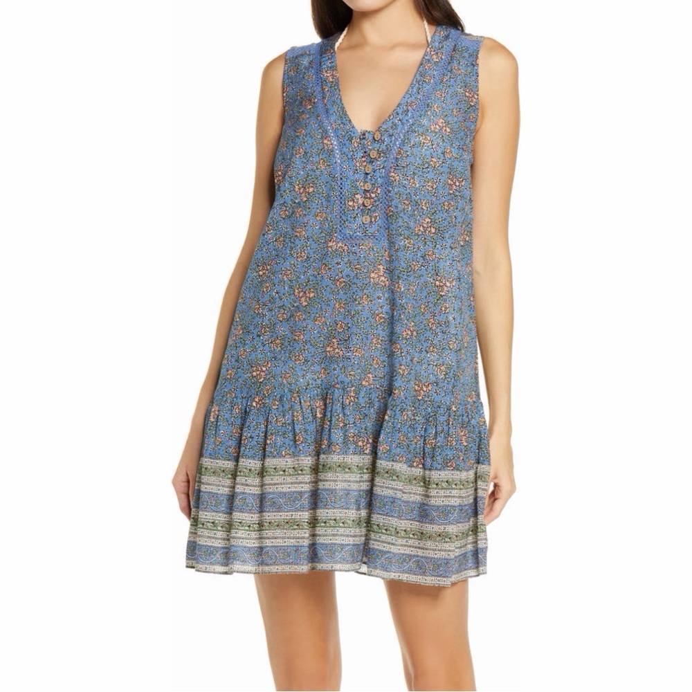 Veronica Beard Size M Blue Leanna Floral Sleeveless V Neck Ruffle Shift Dress - Picture 5 of 7